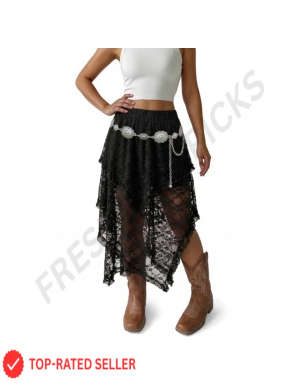 Lace Long Maxi Skirt Asymmetrical Layered Hem Flowy Boho See-Through Beach Skirt